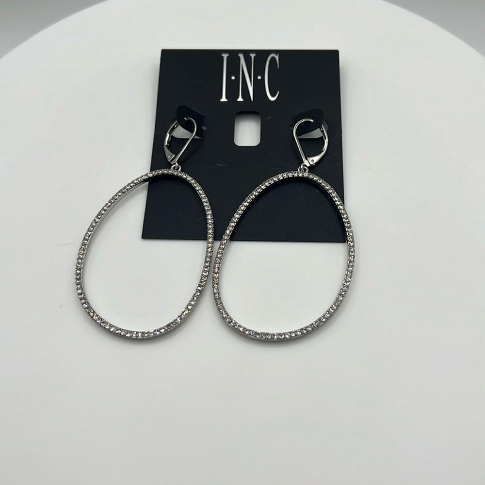 INC rhinestone oval drop earrings